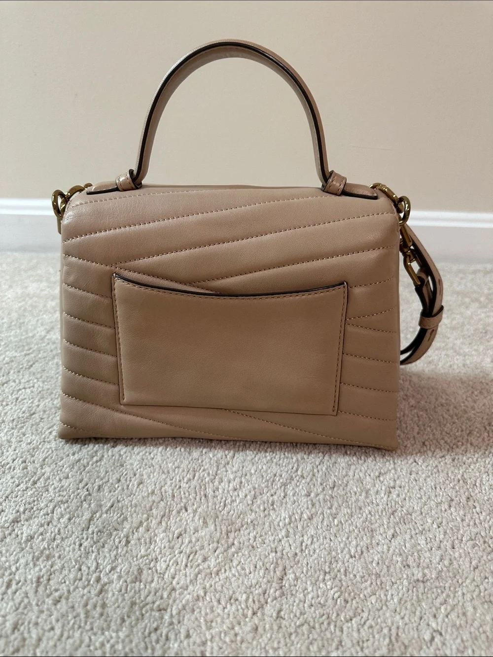 Tory Burch Quilted Chevron Top-Handle Satchel in Nude Tan